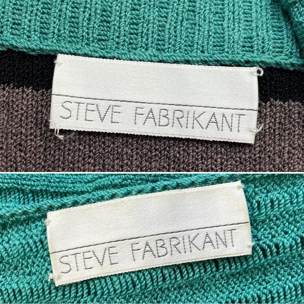 Vtg Steve Fabrikant 2 Pc Set Knit Cardigan Sweater Top Teal Green Gray Size M